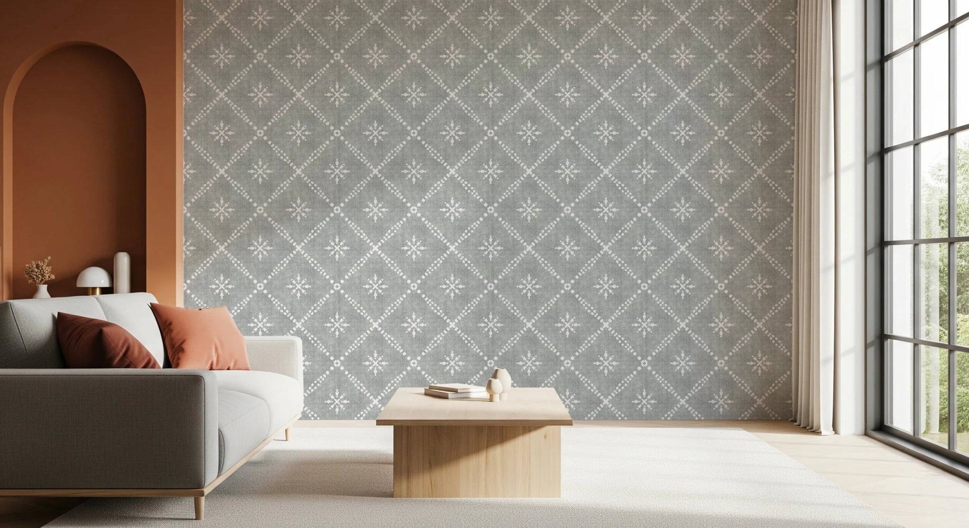 Boho Dotted Lattice Grunge Grey Clouds Wallpaper⁠