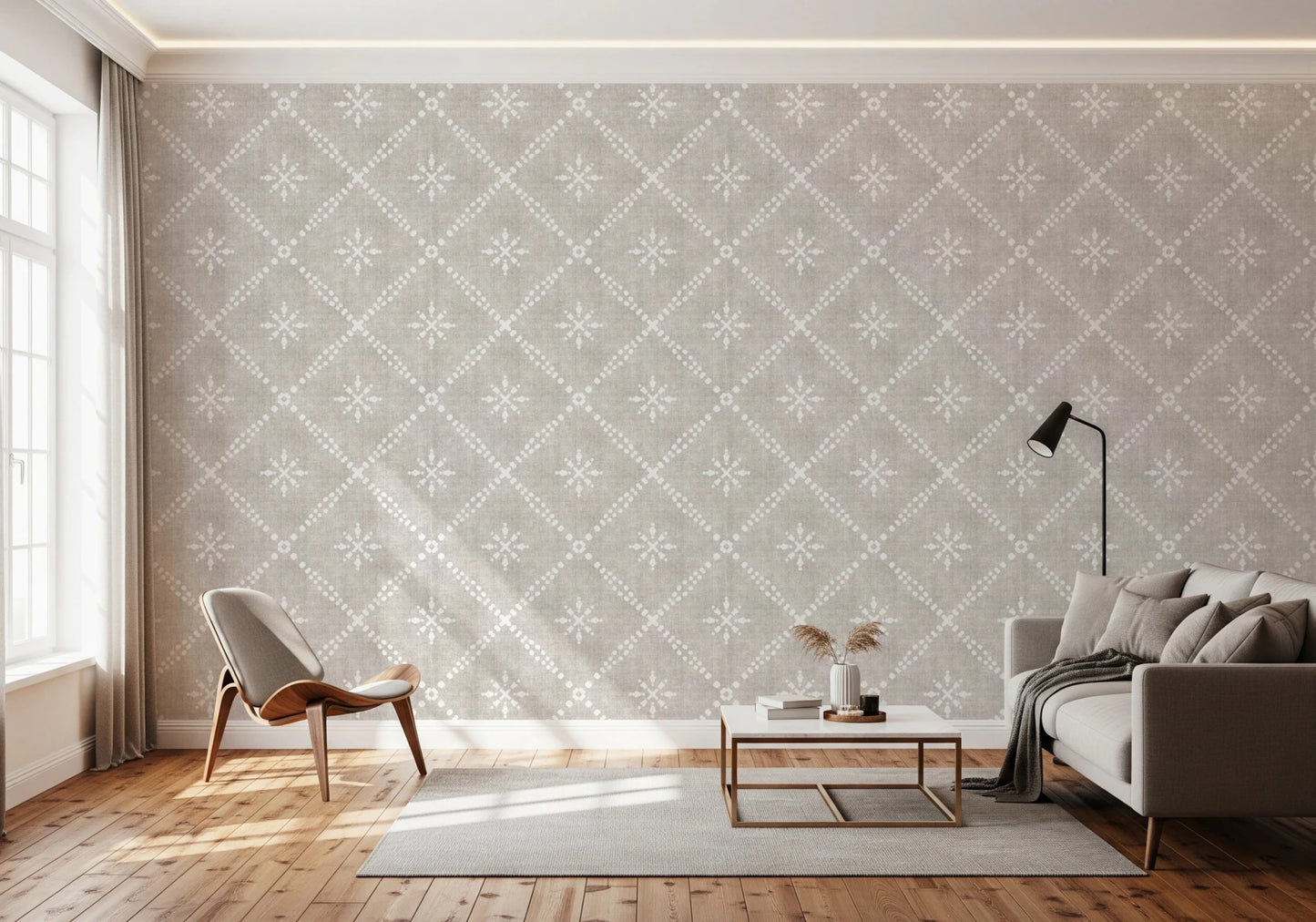 Boho Dotted Lattice Grunge Neutral Wallpaper⁠