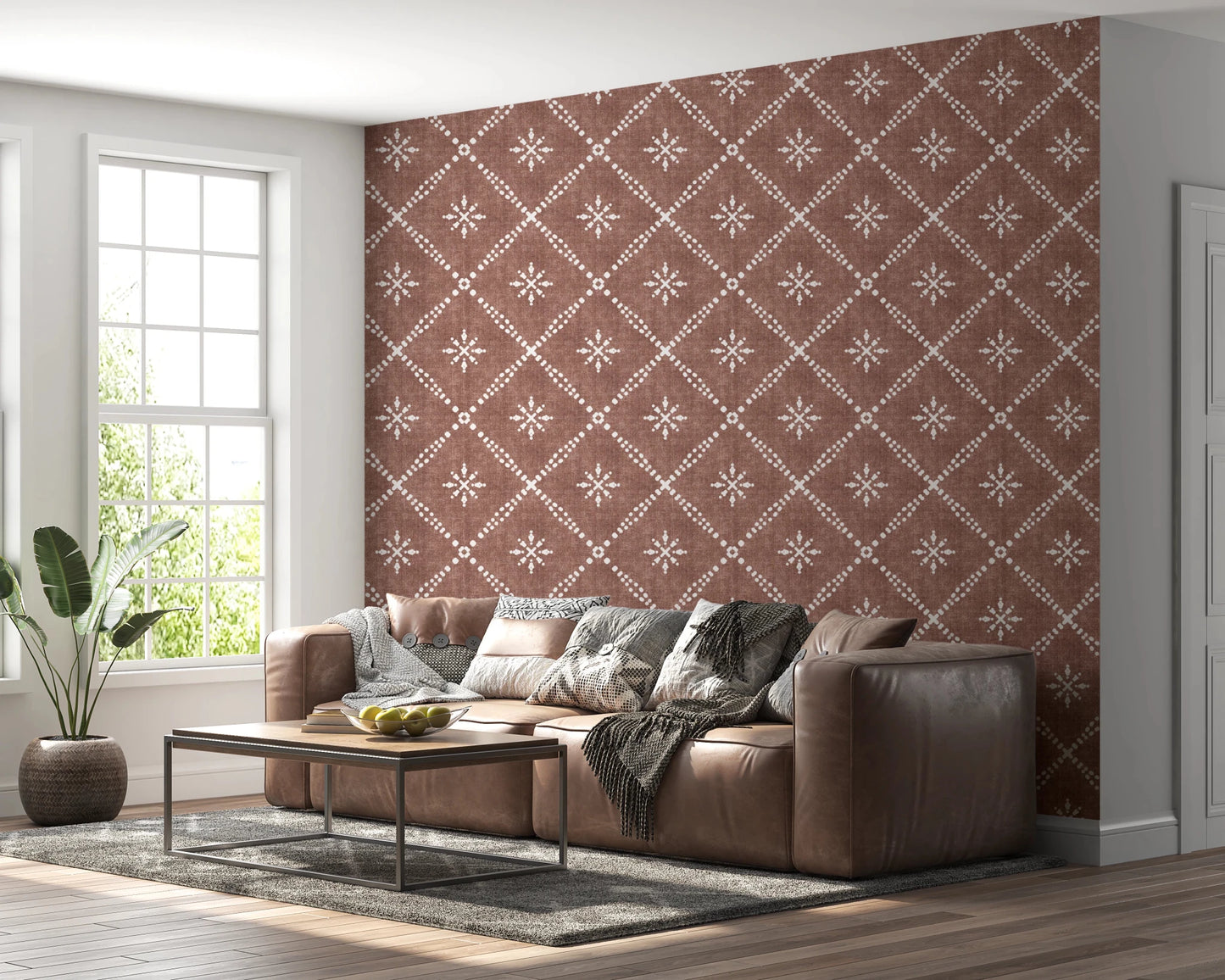 Boho Dotted Lattice Grunge Terracotta Red Wallpaper⁠