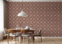 Boho Dotted Lattice Grunge Terracotta Red Wallpaper⁠