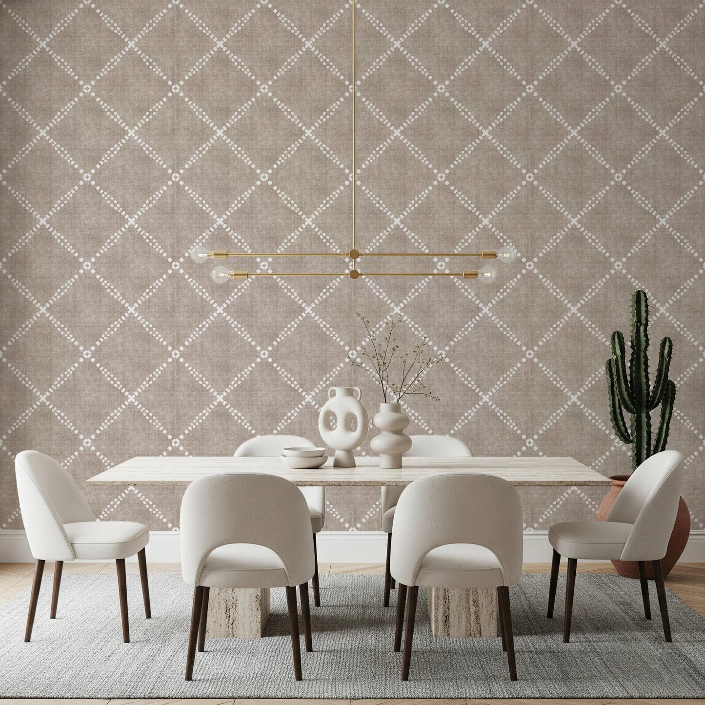 Boho Dotted Trellis Grunge Earthy Beige Wallpaper⁠