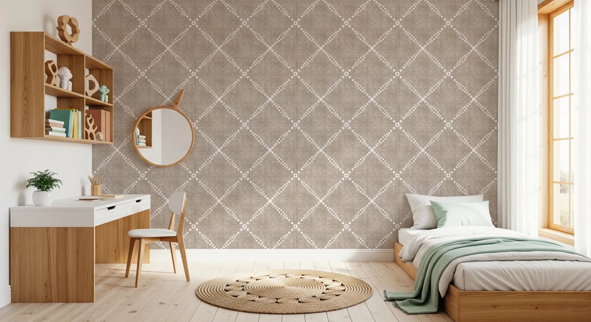 Boho Dotted Trellis Grunge Earthy Beige Wallpaper⁠