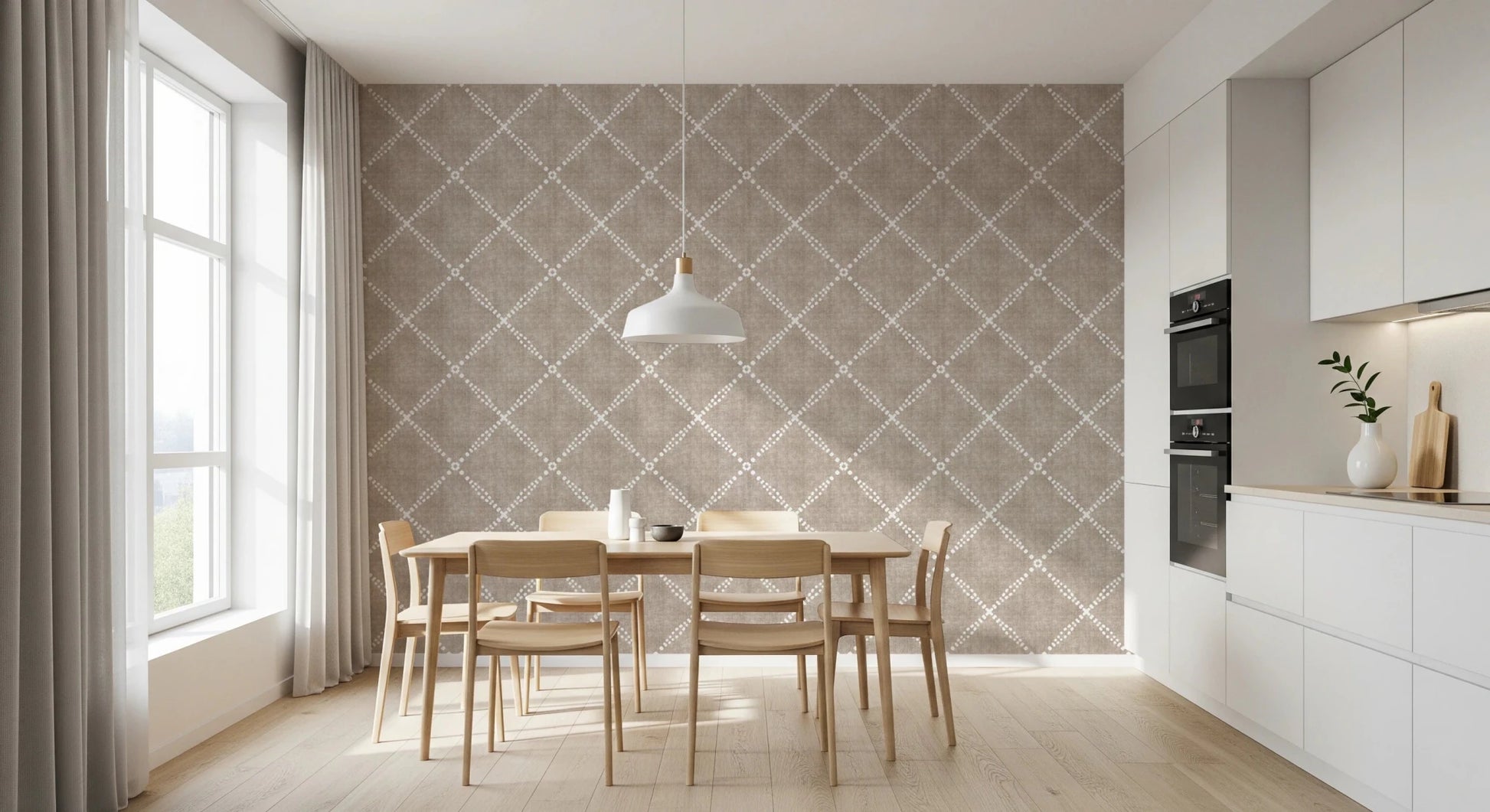 Boho Dotted Trellis Grunge Earthy Beige Wallpaper⁠