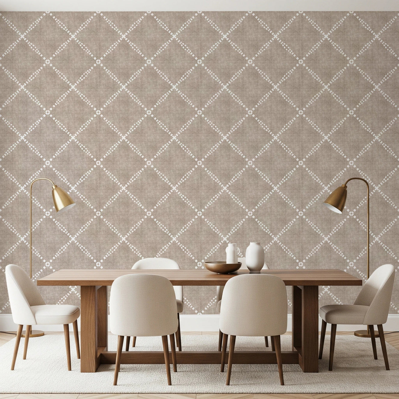 Boho Dotted Trellis Grunge Earthy Beige Wallpaper⁠