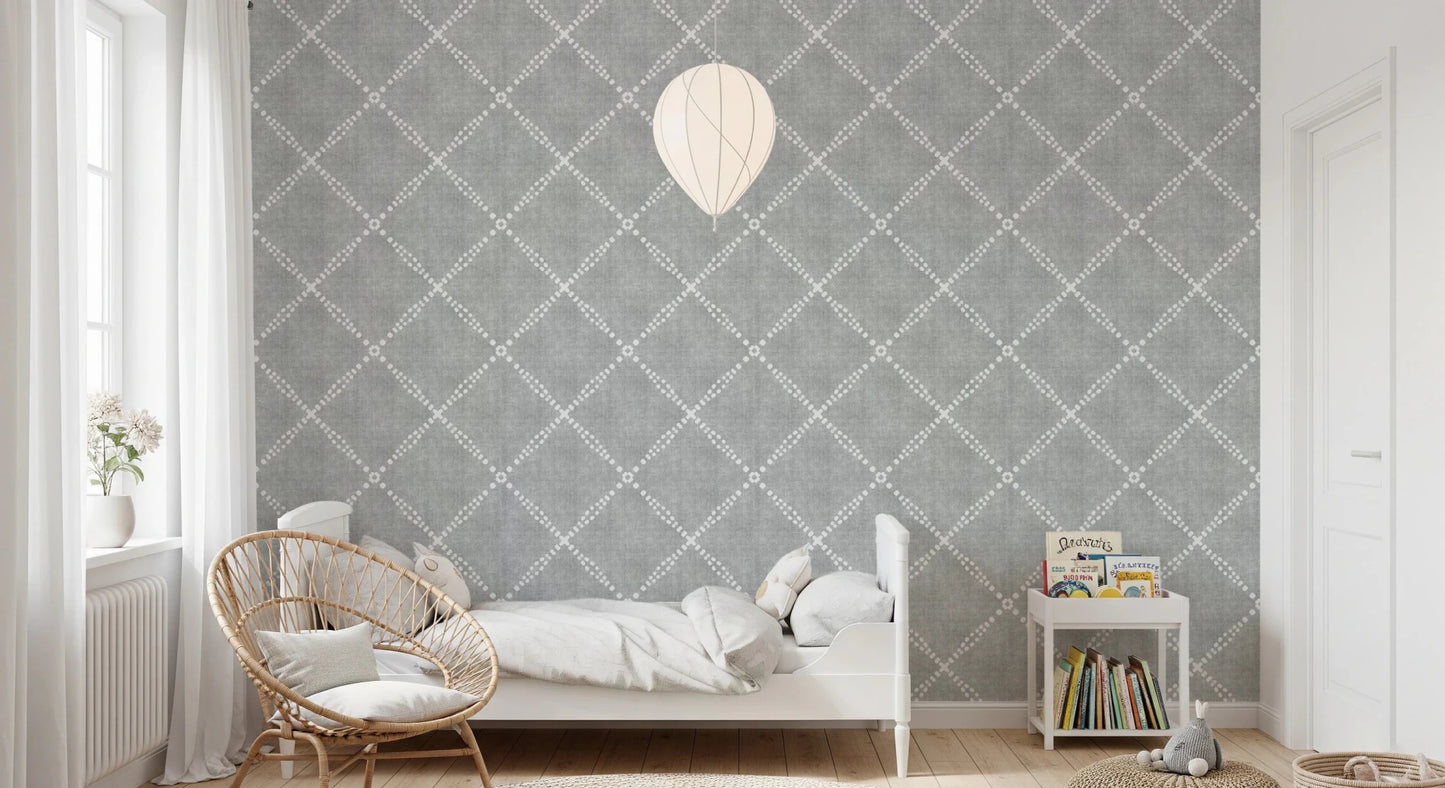 Boho Dotted Trellis Grunge Grey Clouds Wallpaper⁠