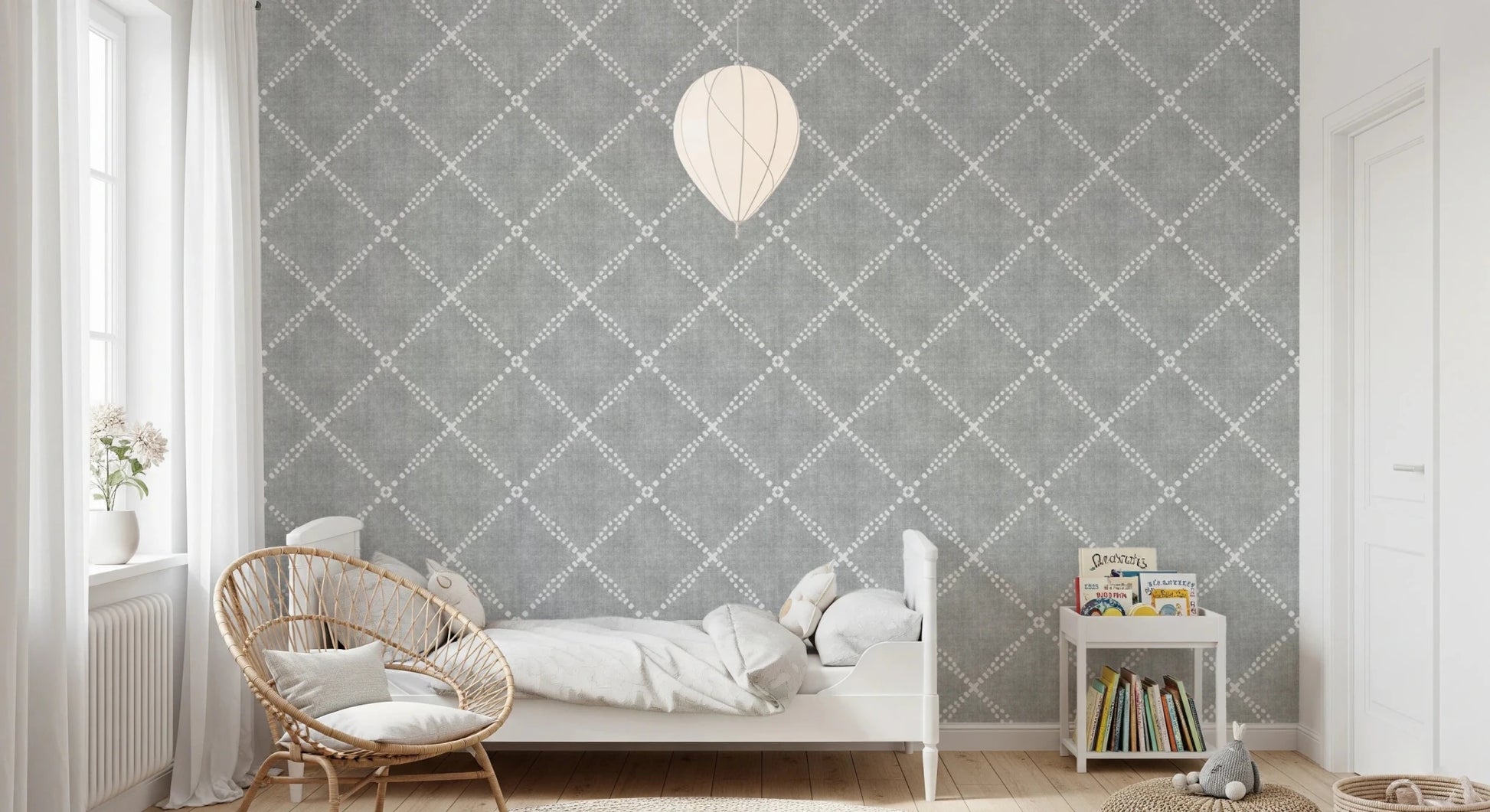 Boho Dotted Trellis Grunge Grey Clouds Wallpaper⁠