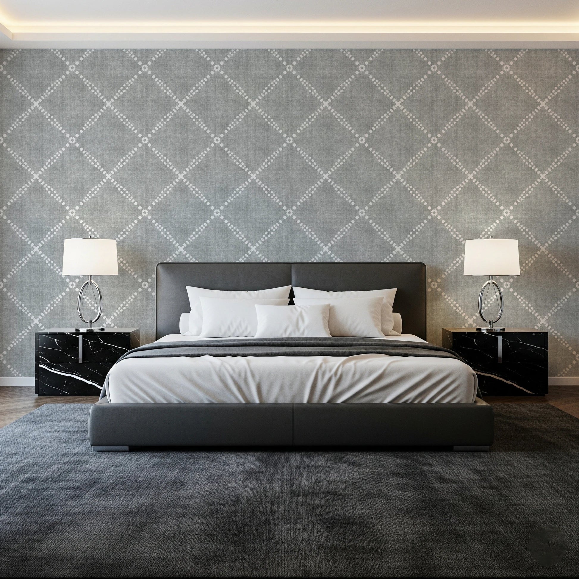 Boho Dotted Trellis Grunge Grey Clouds Wallpaper⁠