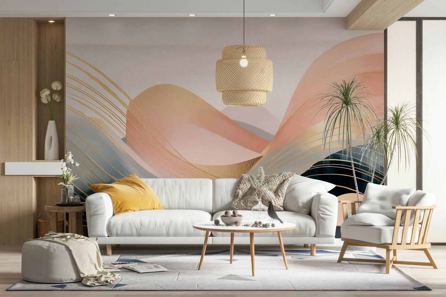 Organic wave pattern in boho aesthetic mural

