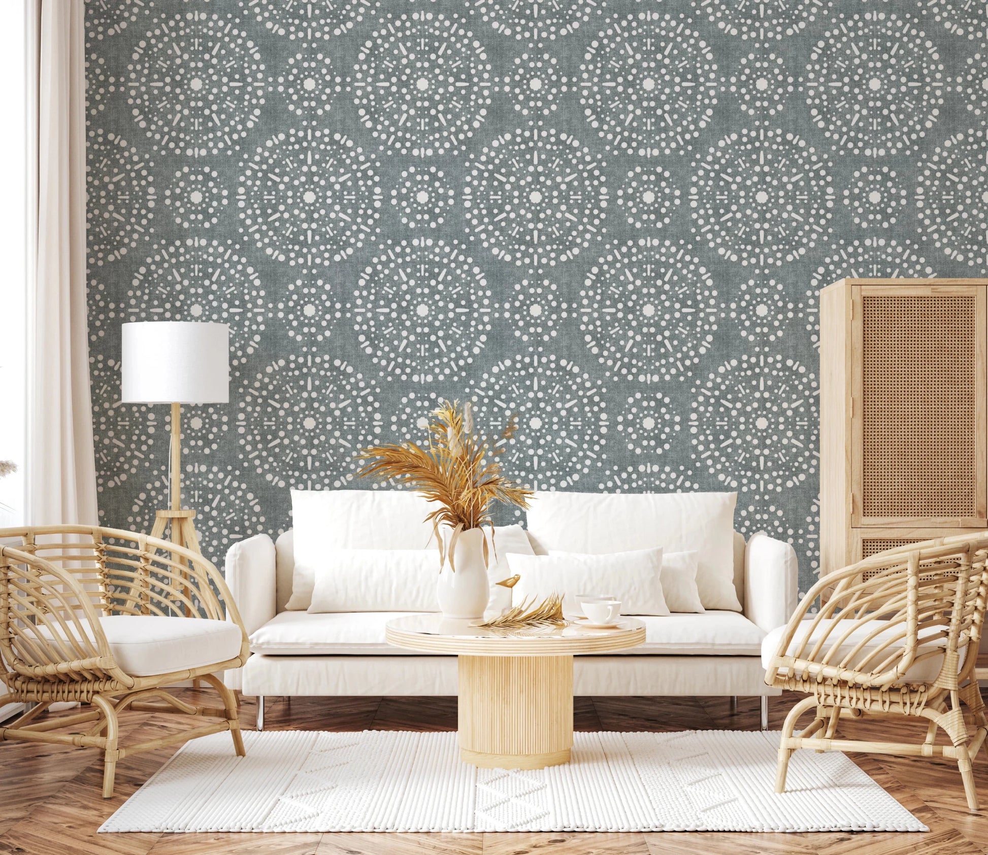 Boho Fireworks Grunge Calming Blue Wallpaper⁠