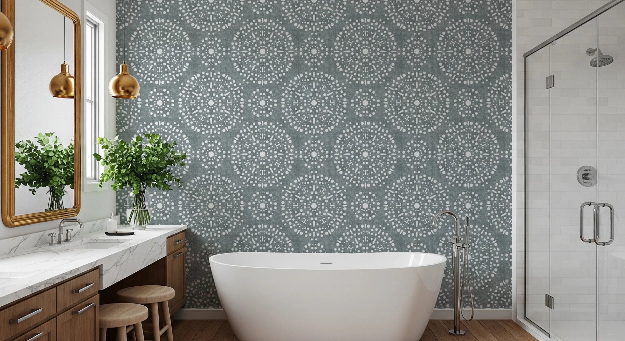 Boho Fireworks Grunge Calming Blue Wallpaper⁠