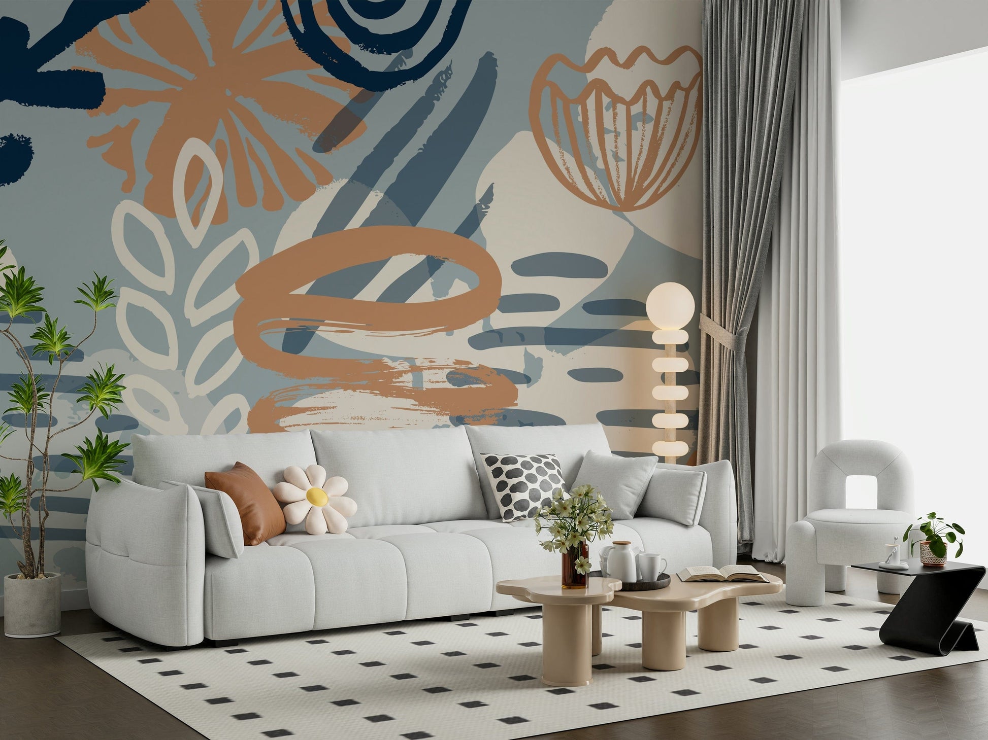 A contemplative subtle brushstroke wallpaper mural for a feature wall.

