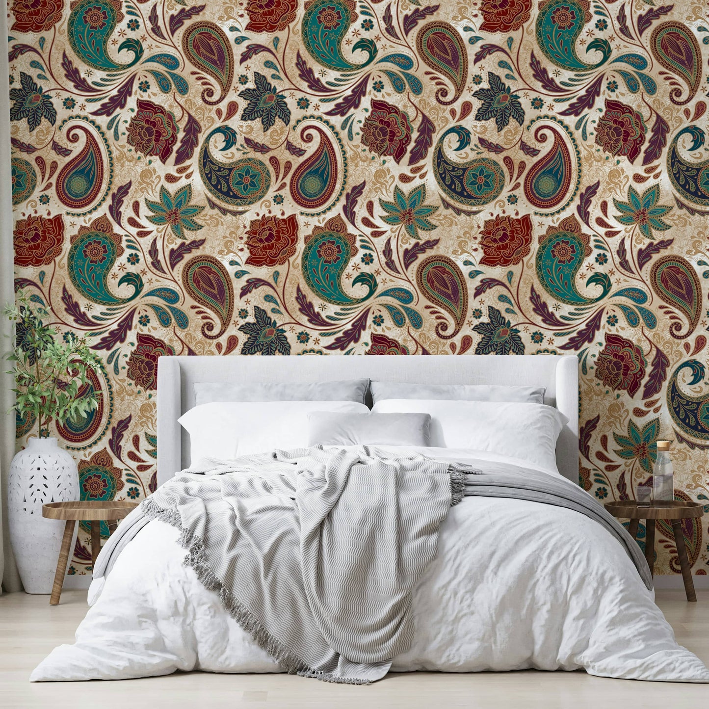 This wallpaper is suitable for a living room, a bedroom, or an elegant study.
