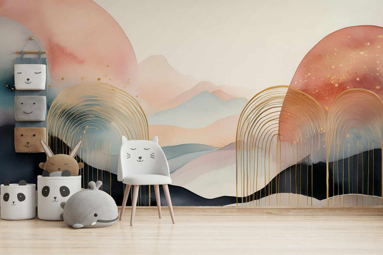 Boho Kids Dreamscape Wall Mural in soft tones

