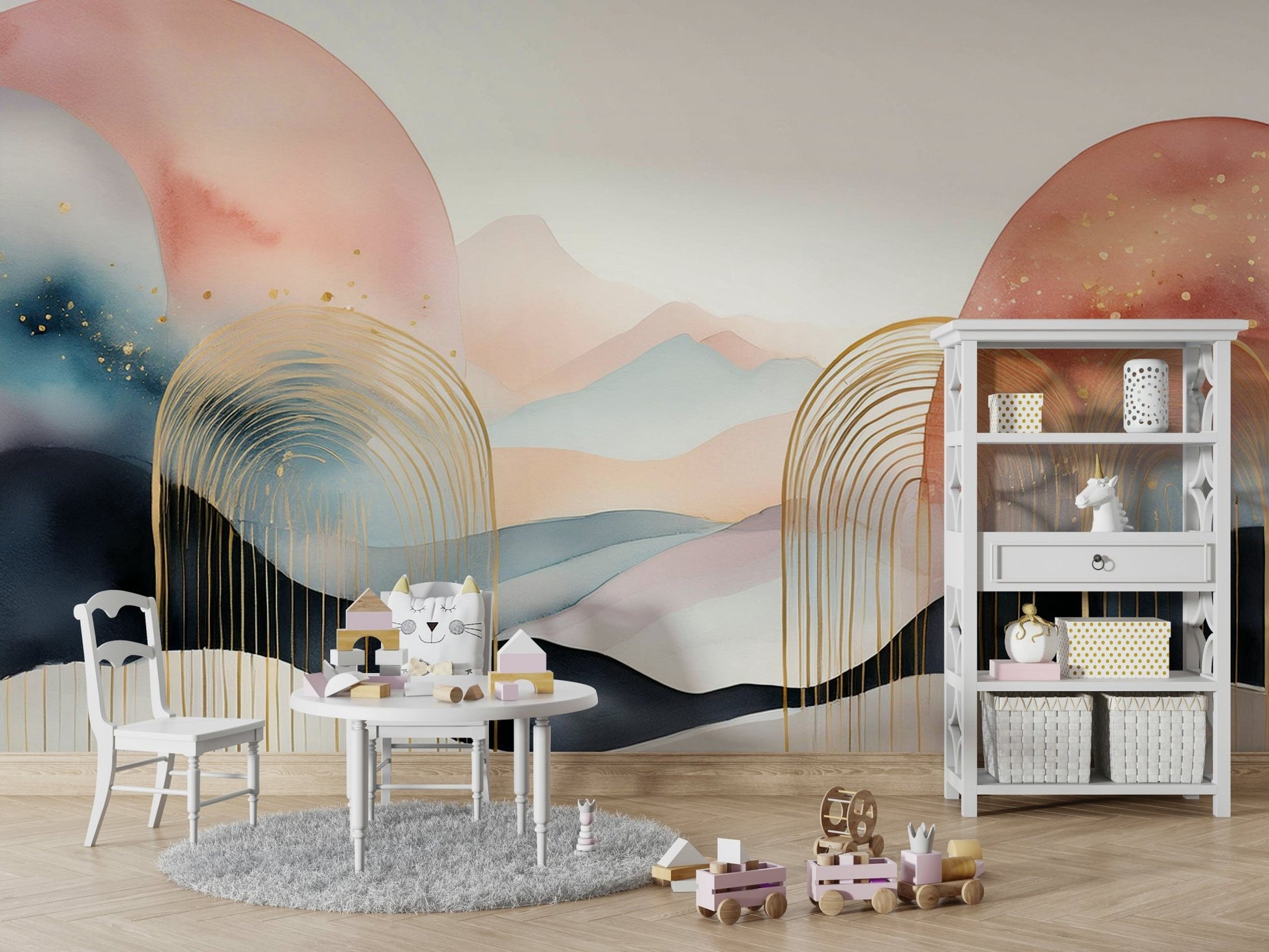 Earthy pastel dreamscape wall art for children


