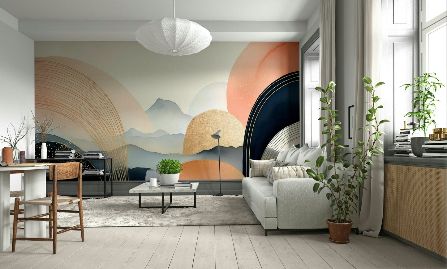 Serene boho skyscape mural for nursery walls

