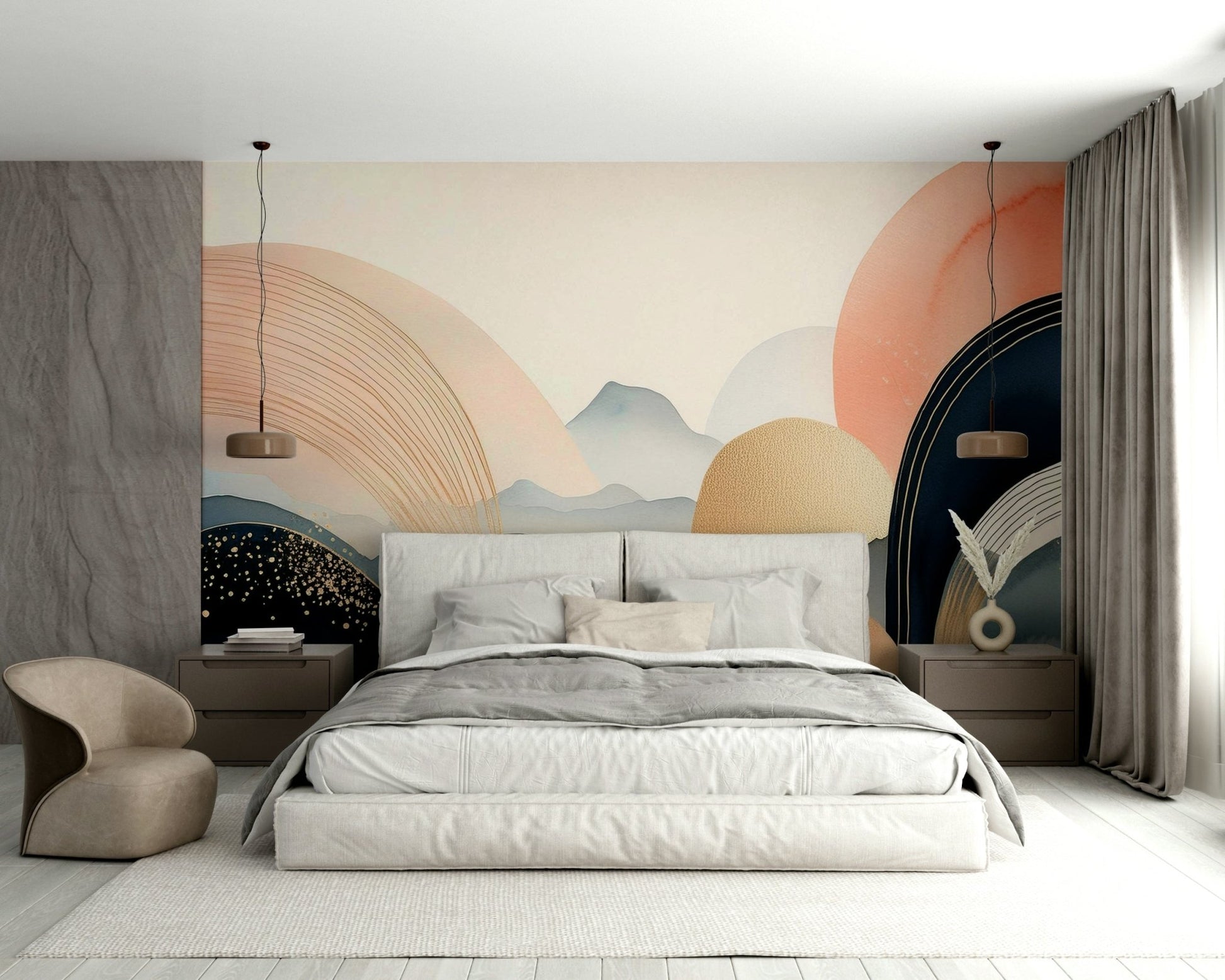Sun and cloud mural in modern boho style

