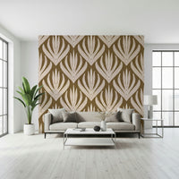 Boho Leaf Symmetry wallpaper showcasing intricate leaf-shaped designs with detailed linework.