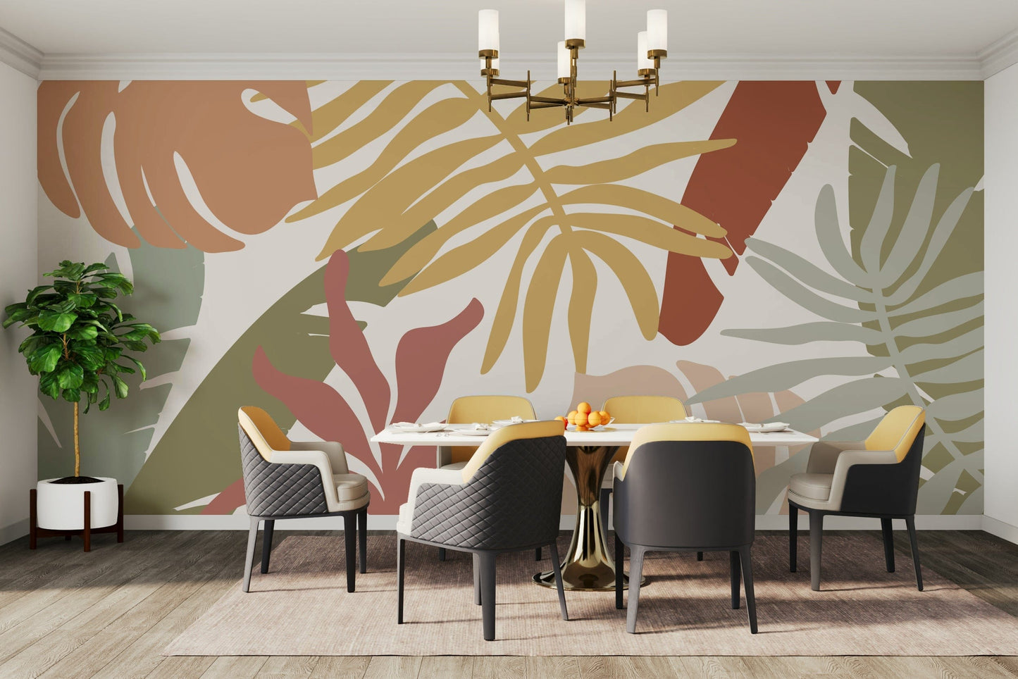 A peaceful open jungle mural on decorative wallpaper.

