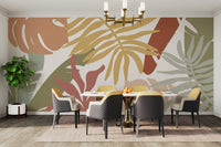 A peaceful open jungle mural on decorative wallpaper.

