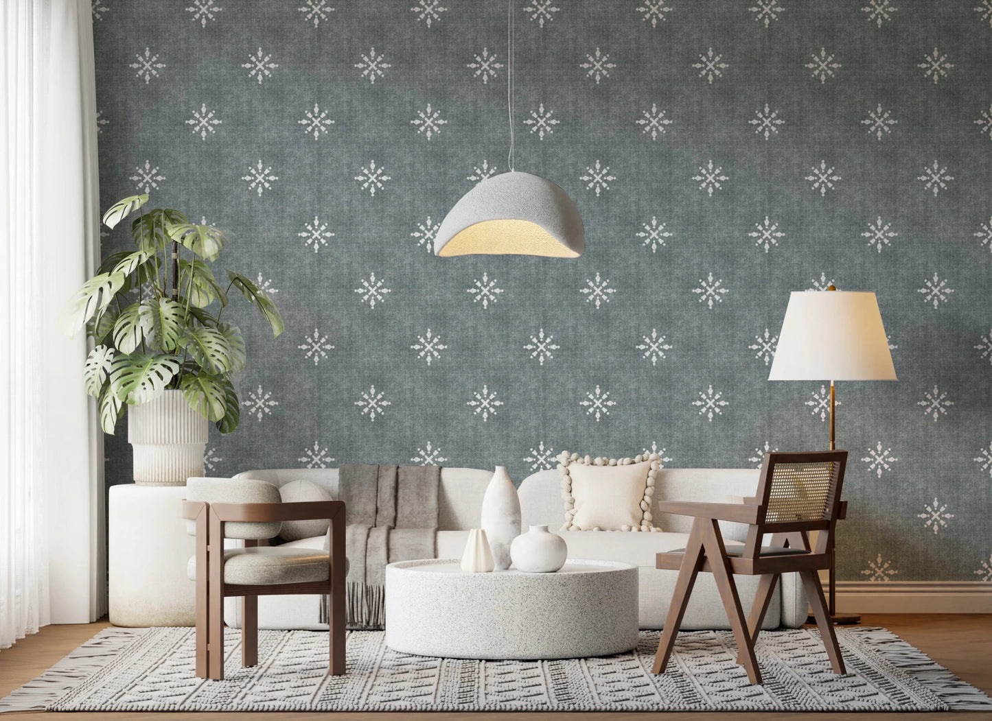 Boho Minimal Ornament Grunge Calming Blue Wallpaper⁠