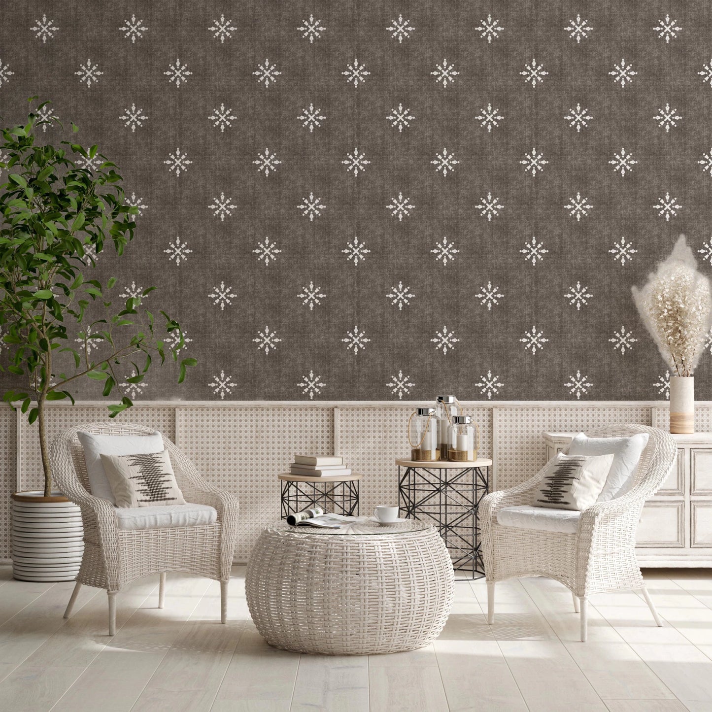 Boho Minimal Ornament Grunge Dark Bark Wallpaper⁠