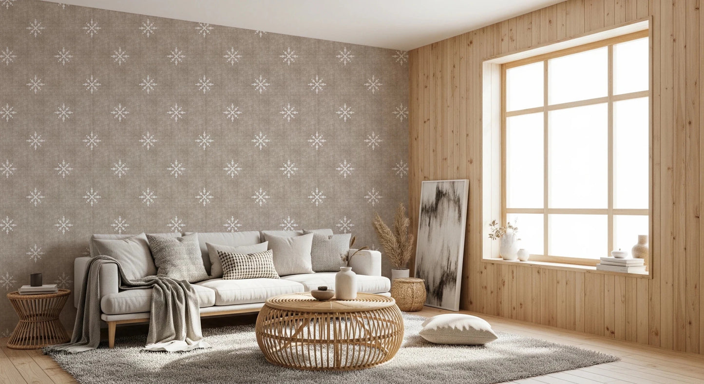 Boho Minimal Ornament Grunge Earthy Beige Wallpaper⁠