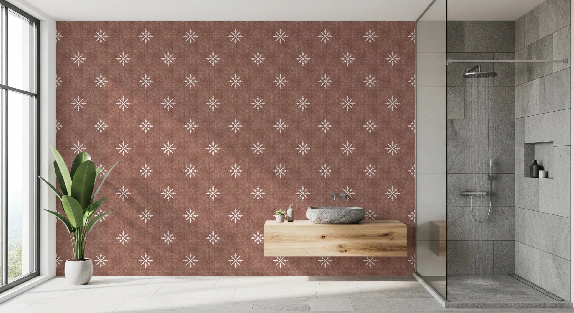 Boho Minimal Ornament Grunge Terracotta Red Wallpaper⁠