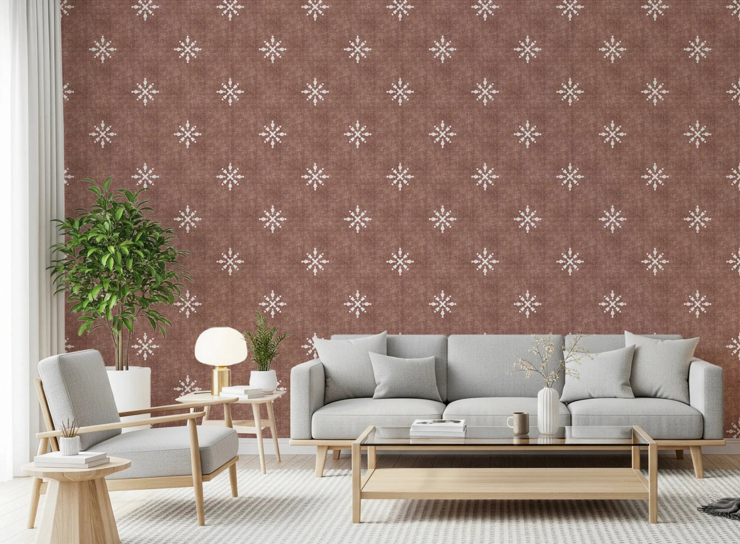 Boho Minimal Ornament Grunge Terracotta Red Wallpaper⁠