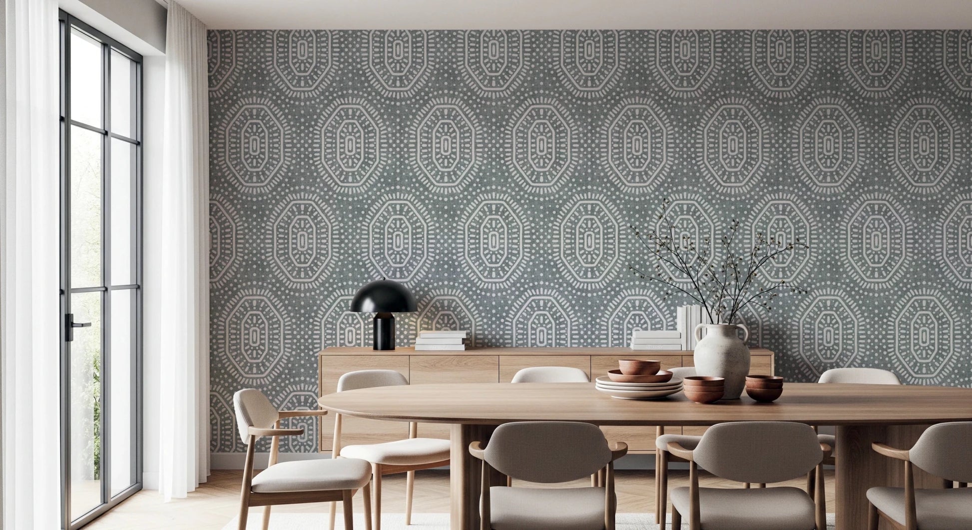 Boho Octagons Crochet Grunge Calming Blue Wallpaper⁠