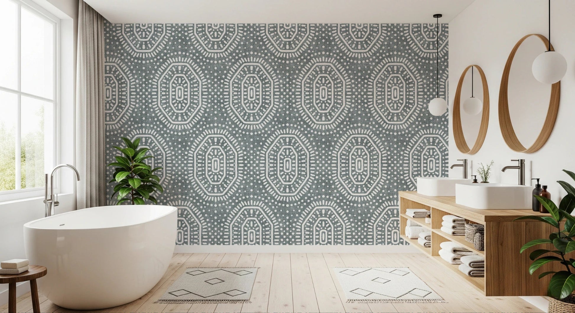 Boho Octagons Crochet Grunge Calming Blue Wallpaper⁠