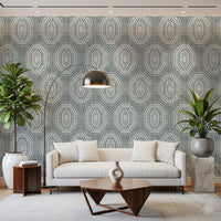 Boho Octagons Crochet Grunge Calming Blue Wallpaper⁠