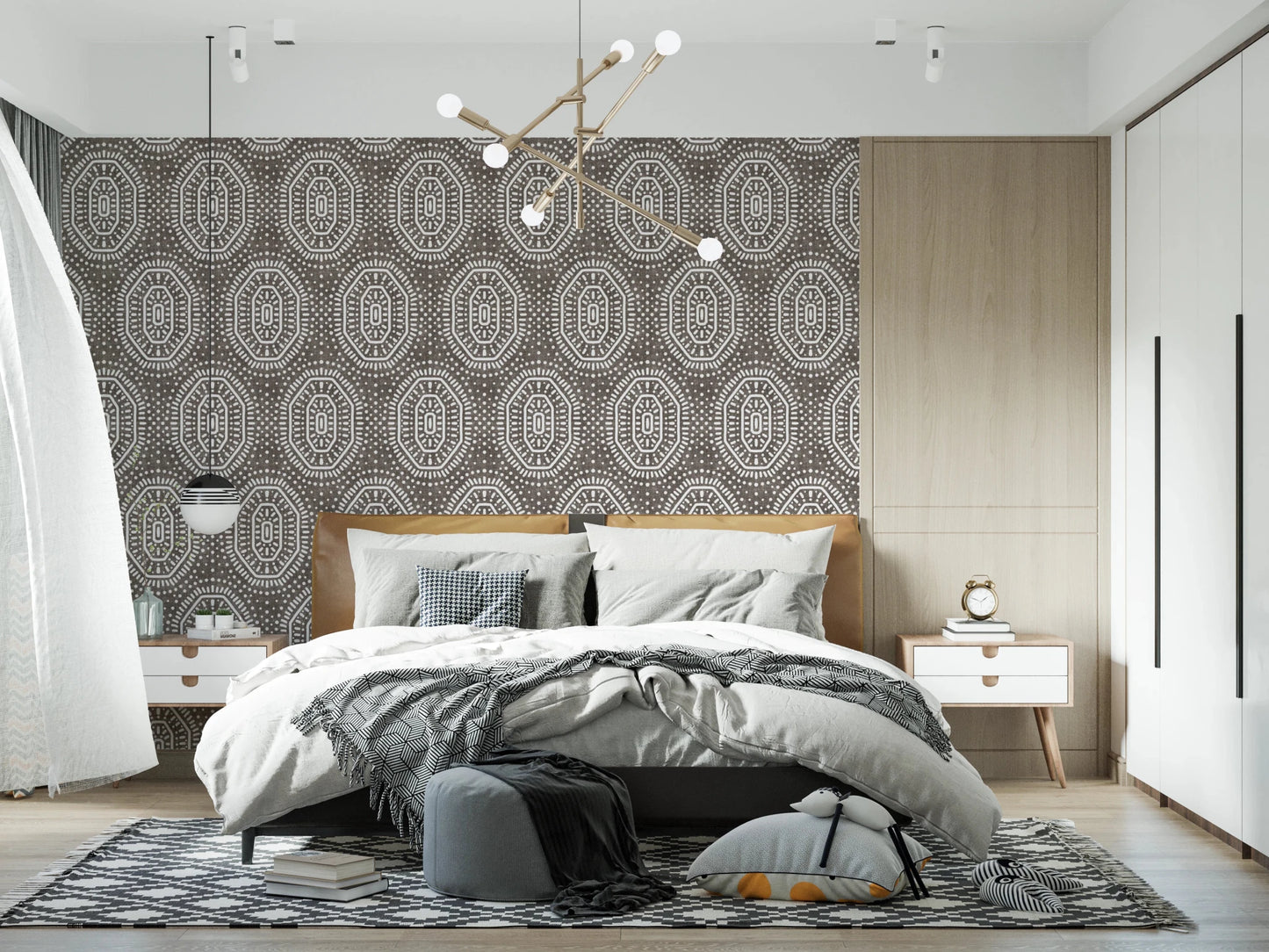 Boho Octagons Crochet Grunge Dark Bark Wallpaper⁠