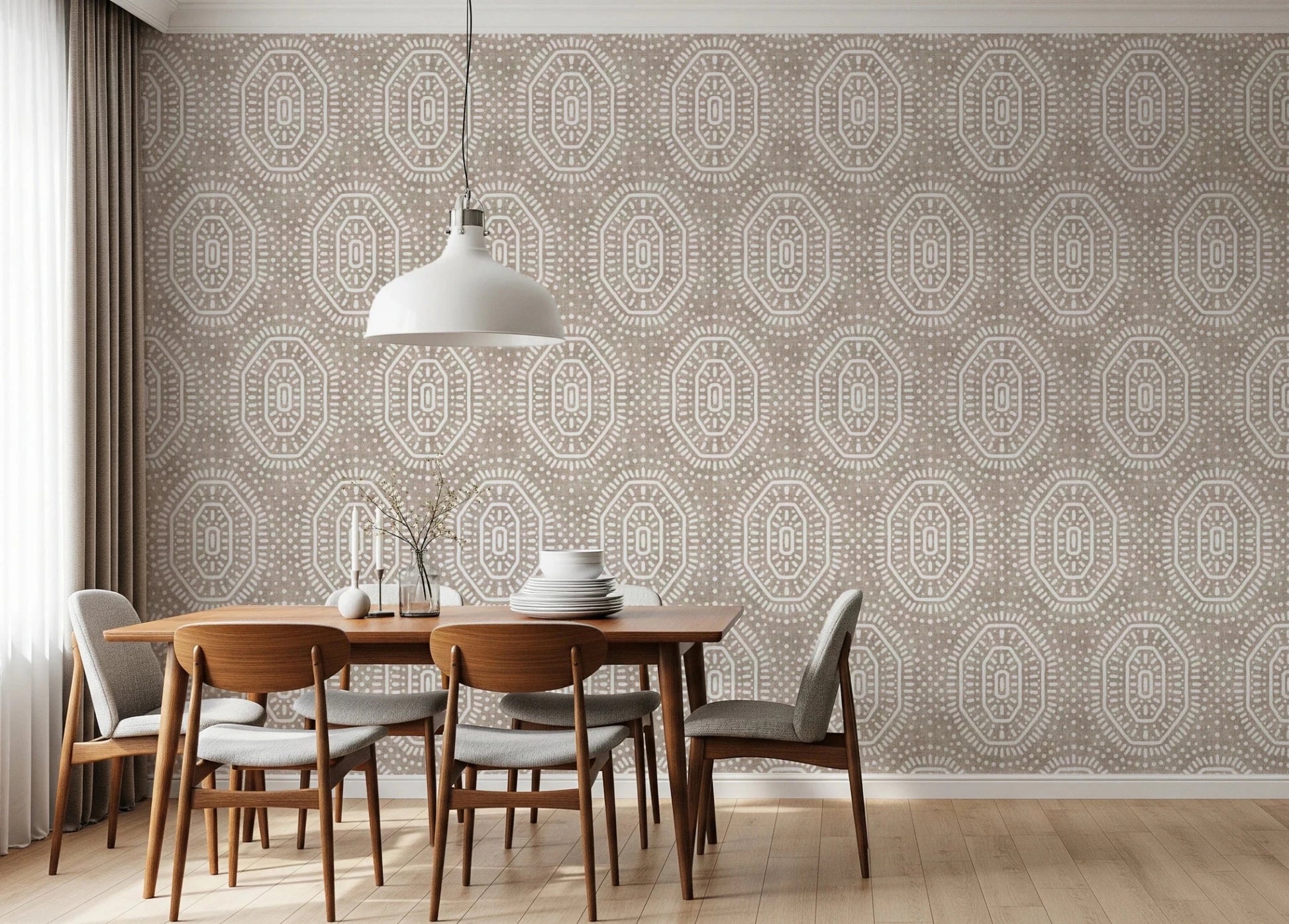 Boho Octagons Crochet Grunge Earthy Beige Wallpaper⁠