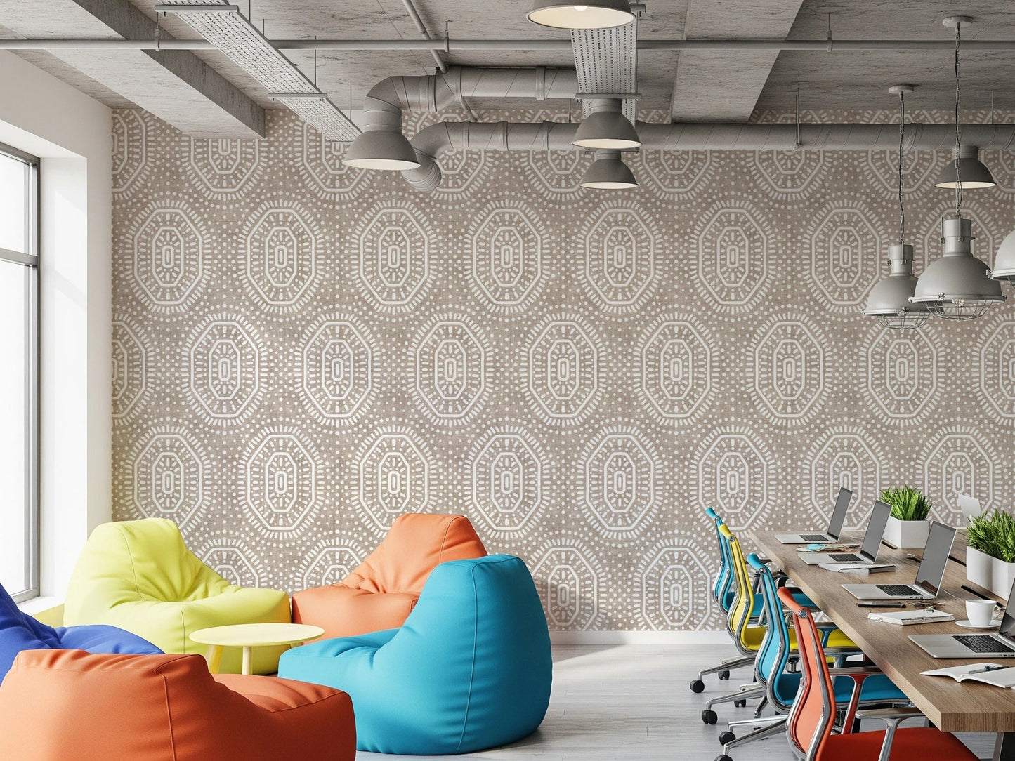 Boho Octagons Crochet Grunge Earthy Beige Wallpaper⁠