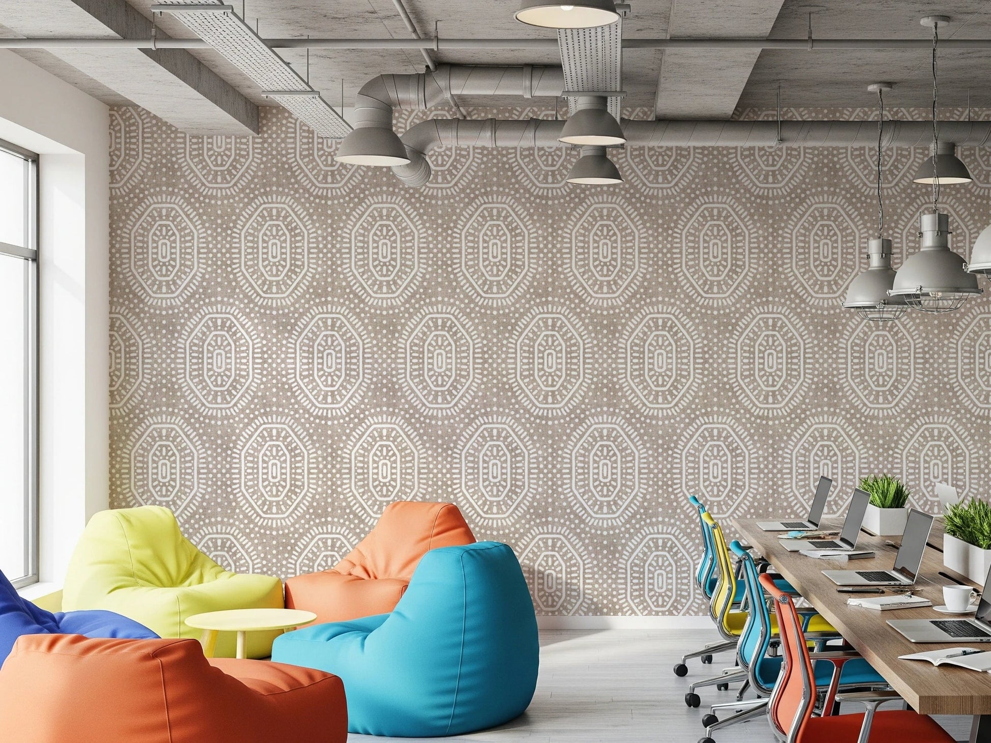 Boho Octagons Crochet Grunge Earthy Beige Wallpaper⁠