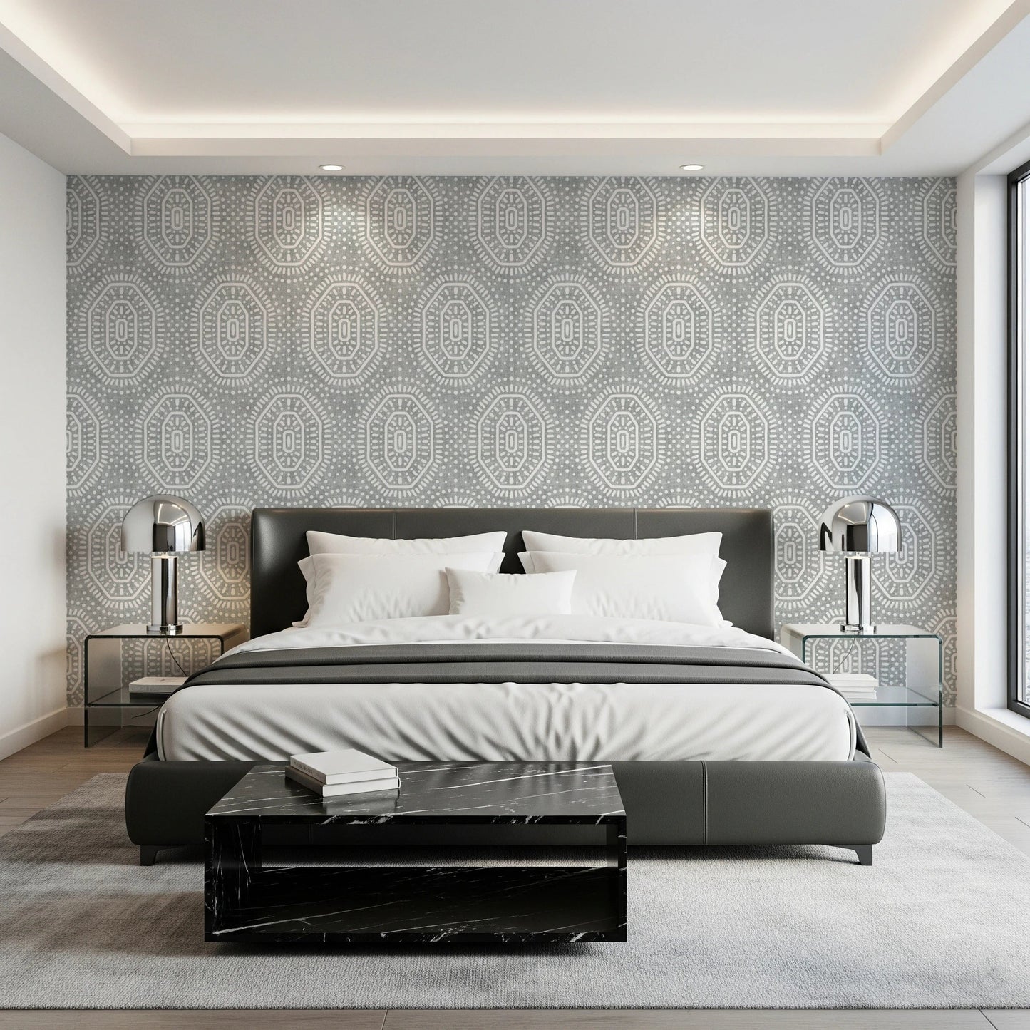 Boho Octagons Crochet Grunge Grey Clouds Wallpaper⁠
