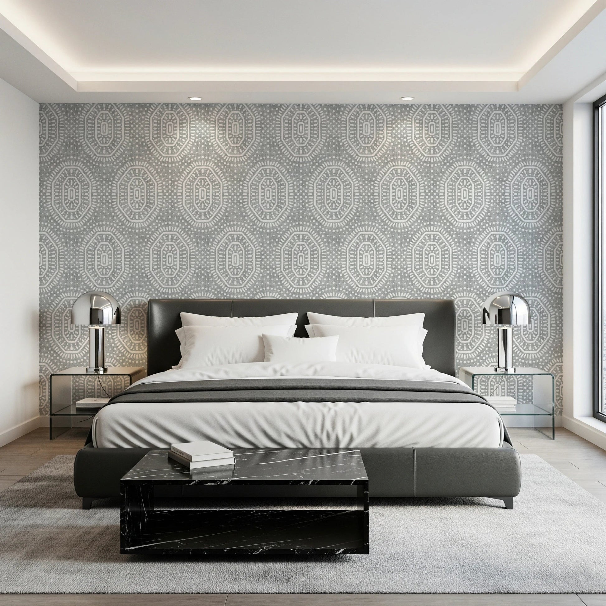 Boho Octagons Crochet Grunge Grey Clouds Wallpaper⁠