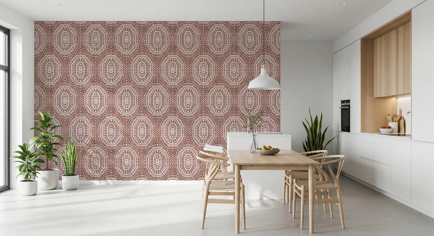 Boho Octagons Crochet Grunge Terracotta Red Wallpaper⁠