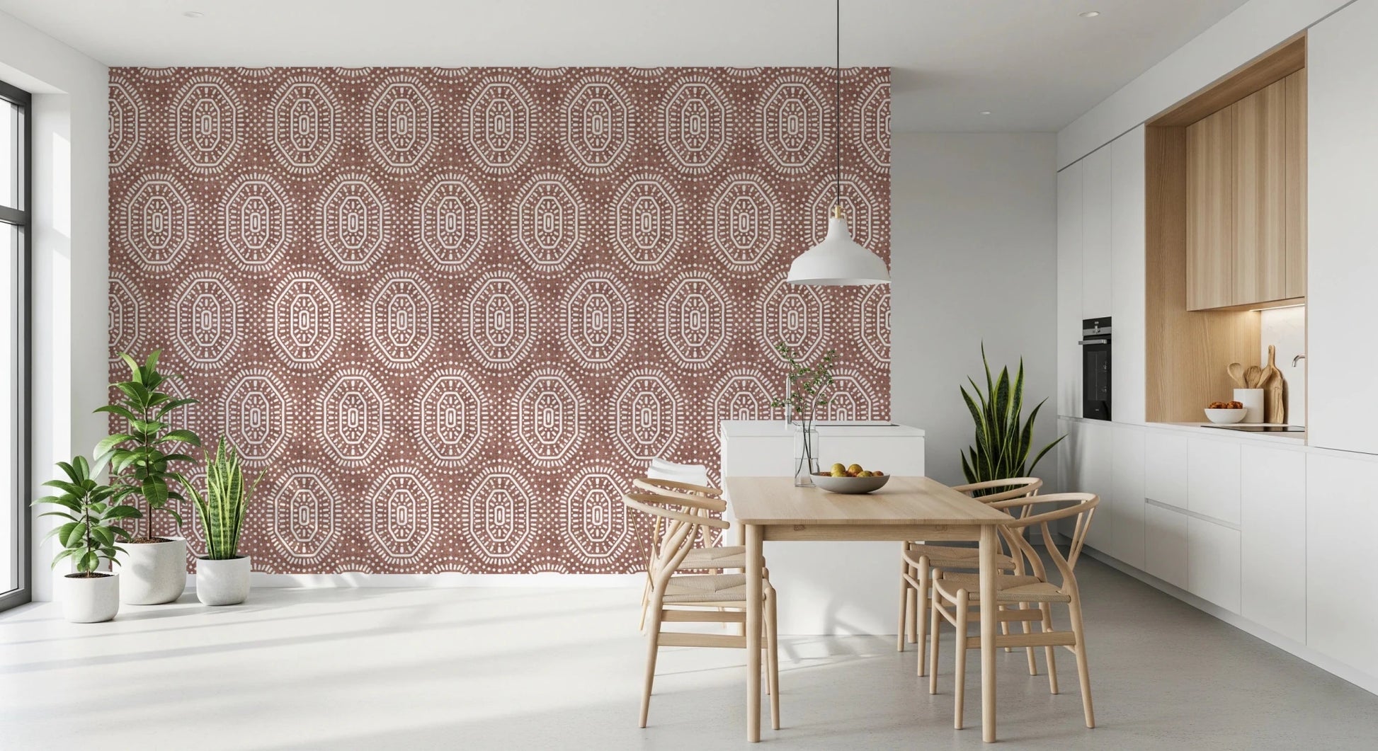 Boho Octagons Crochet Grunge Terracotta Red Wallpaper⁠
