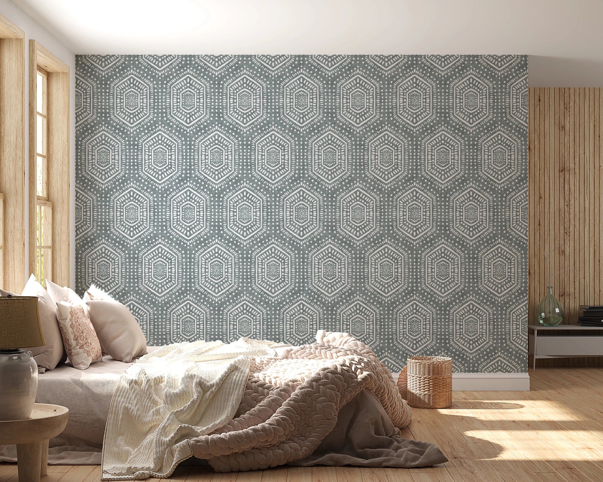 Boho Painted Grunge Calming Blue Wallpaper⁠