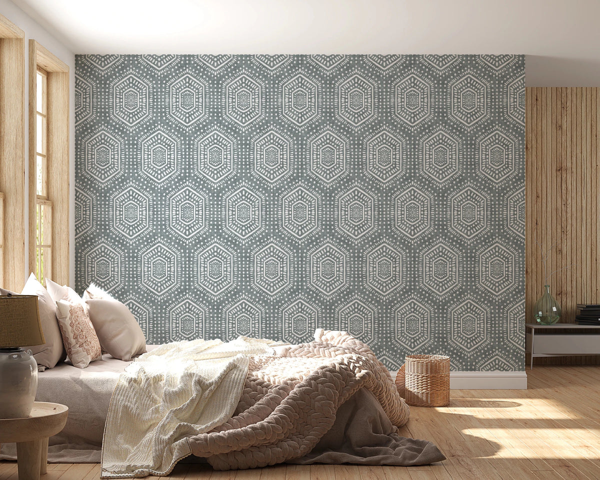 Boho Painted Grunge Calming Blue Wallpaper⁠
