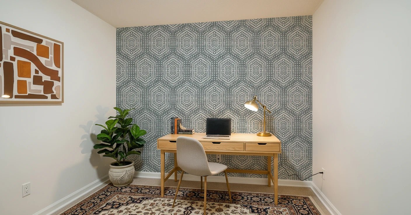 Boho Painted Grunge Calming Blue Wallpaper⁠