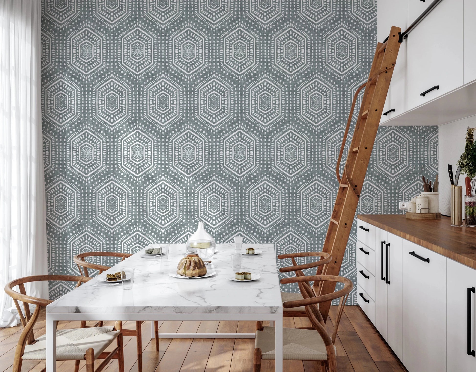 Boho Painted Grunge Calming Blue Wallpaper⁠