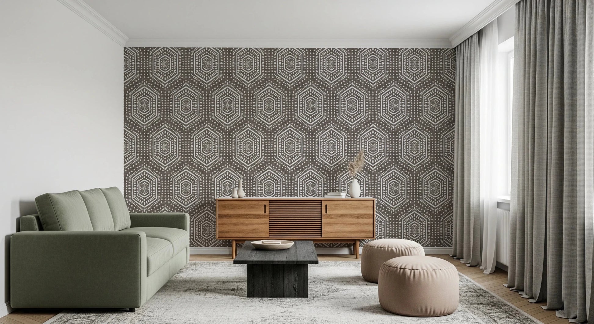 Boho Painted Grunge Dark Bark Wallpaper⁠