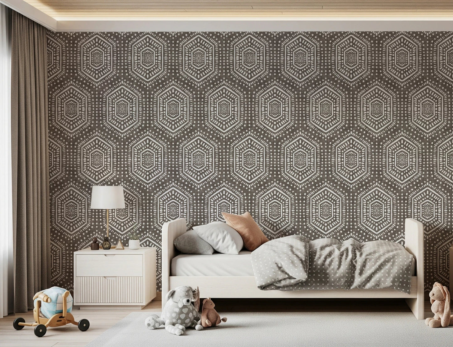 Boho Painted Grunge Dark Bark Wallpaper⁠