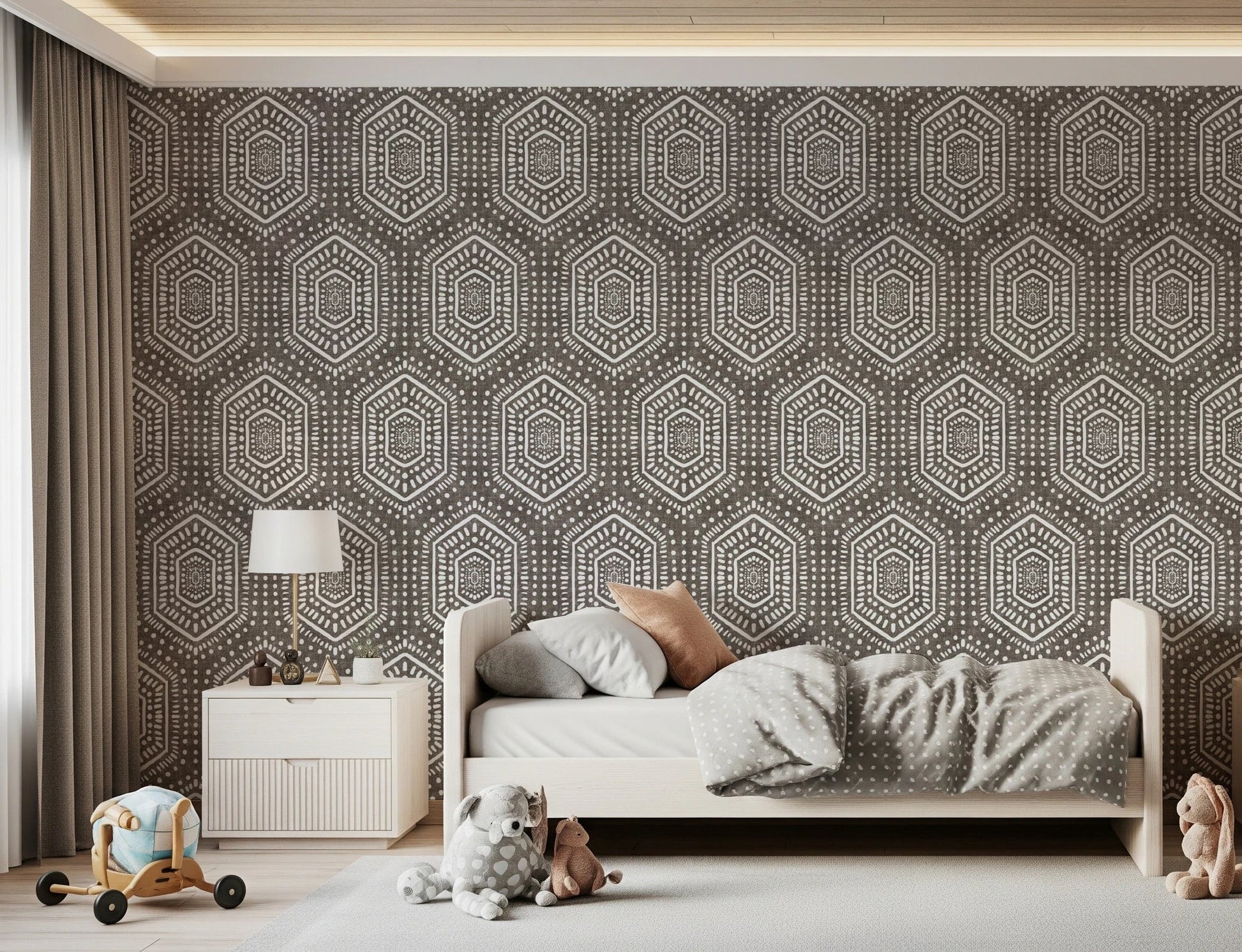 Boho Painted Grunge Dark Bark Wallpaper⁠