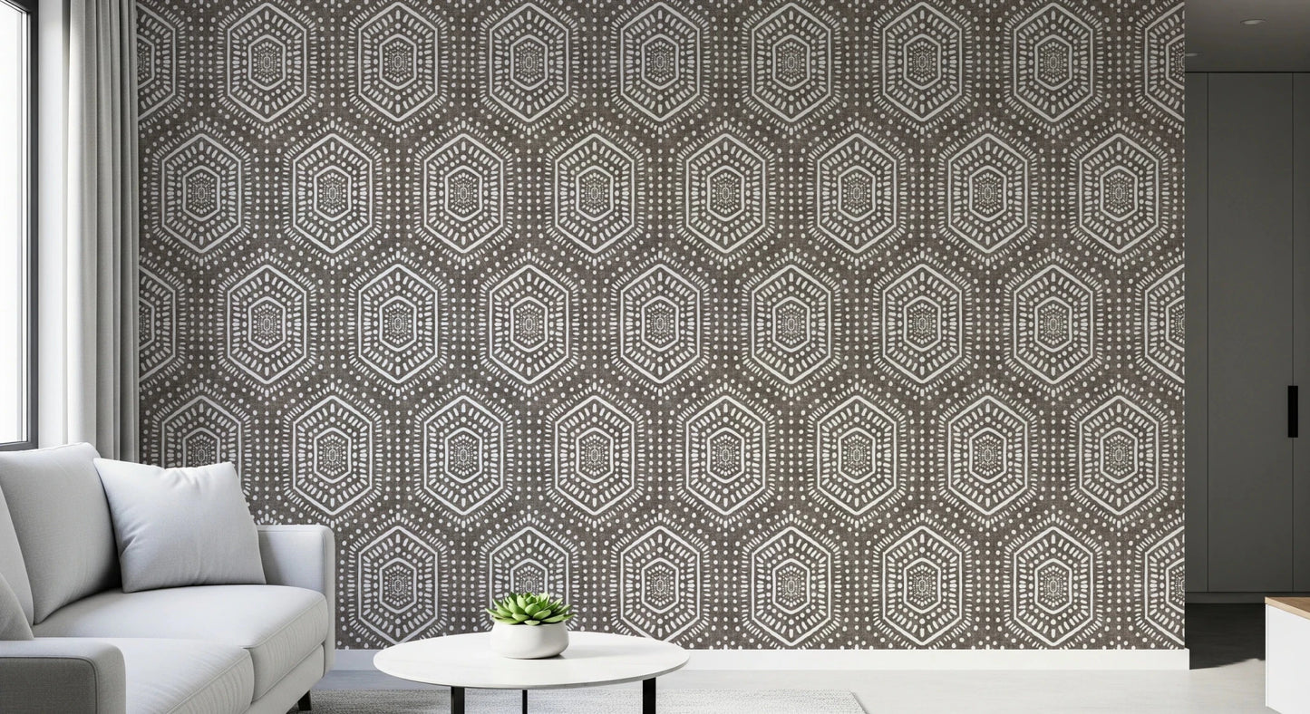 Boho Painted Grunge Dark Bark Wallpaper⁠