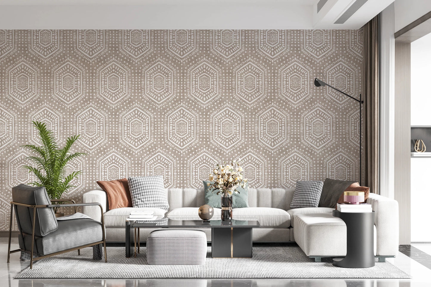 Boho Painted Grunge Earthy Beige Wallpaper⁠