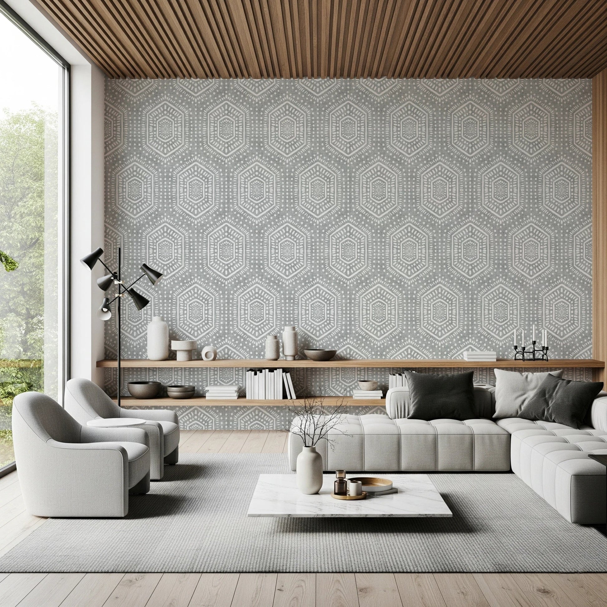 Boho Painted Grunge Grey Clouds Wallpaper⁠