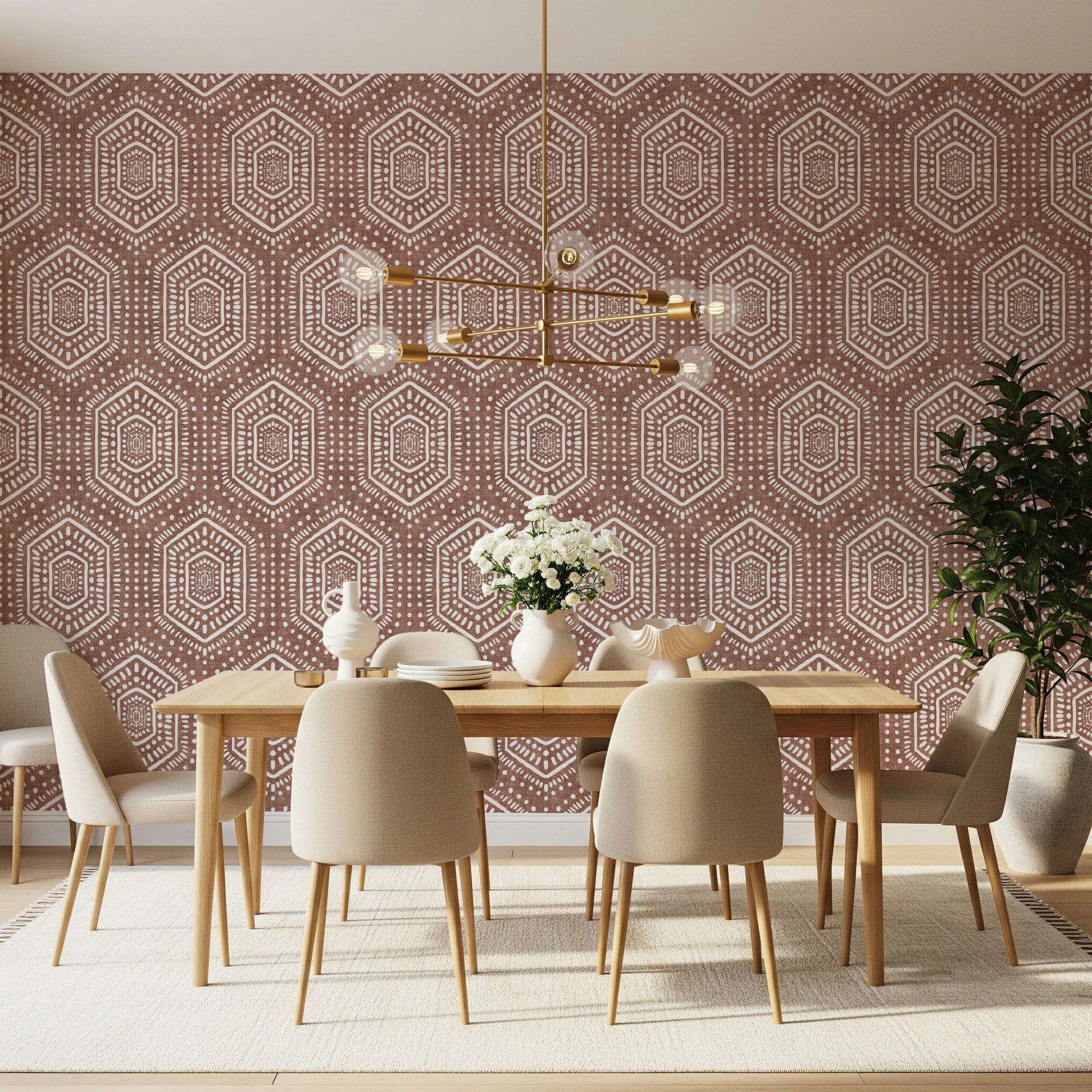 Boho Painted Grunge Terracotta Red Wallpaper⁠